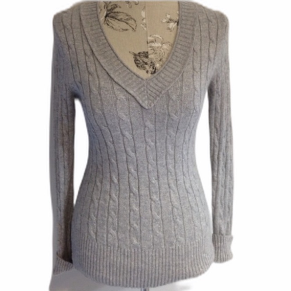 LOFT Gray/Silver V Neck Sweater S